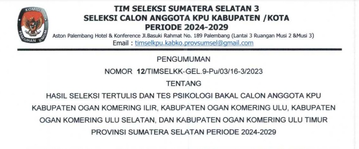 Ini Nama-nama yang Lulus Tes Tertulis dan Psikologi KPU OKU Priode 2024-2029, Mulai Rabu Tes Kesehatan