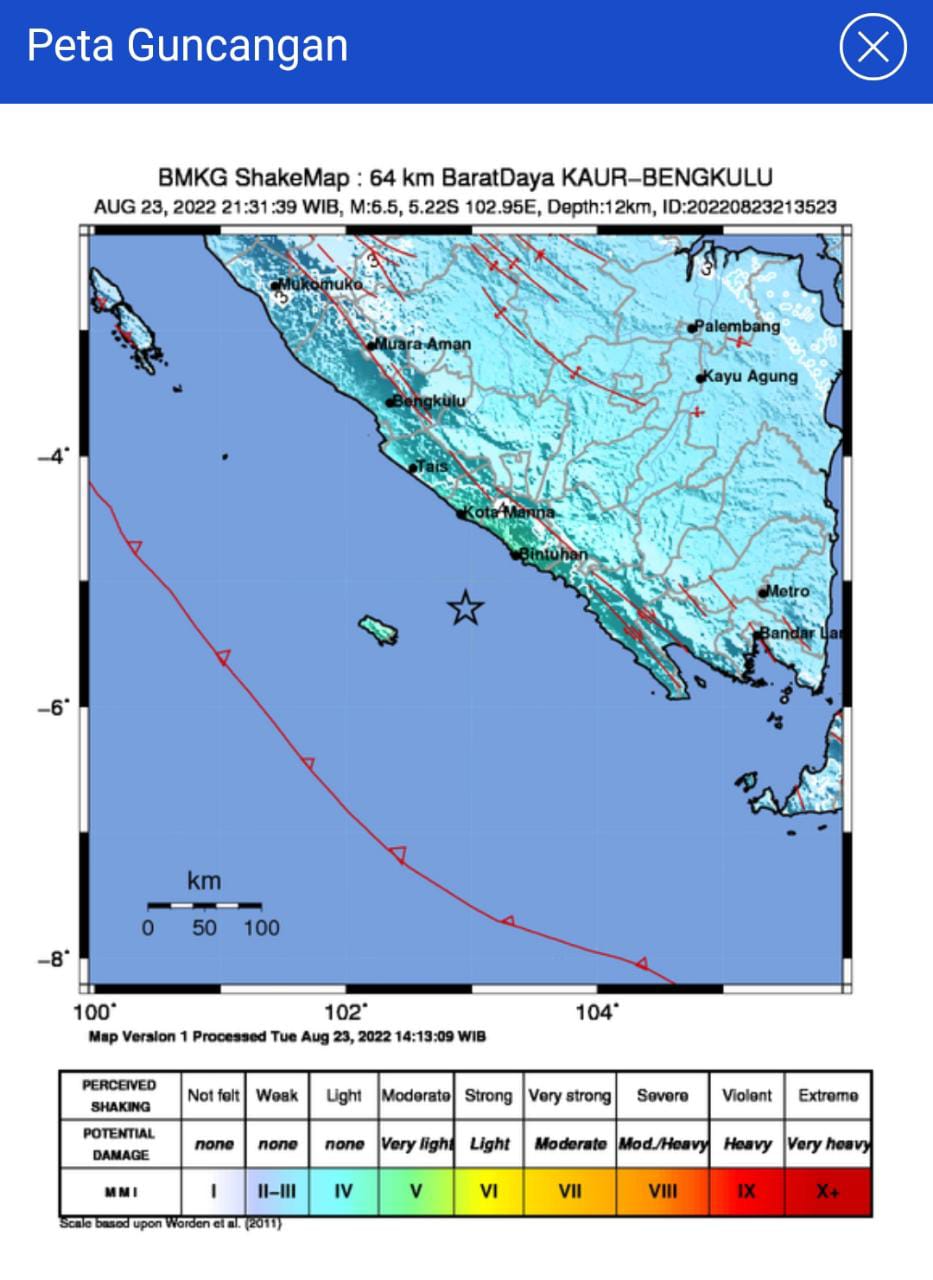 BREAKING NEWS: Gempa Magnitudo 6,5 Guncang Kaur Bengkulu, Terasa Sampai OKU Timur