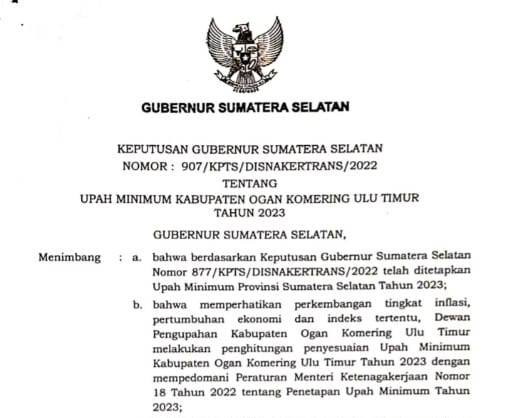 Tok! Per 1 Januari 2023 UMK OKU Timur Sebesar Rp3.464.303 Sudah Berlaku