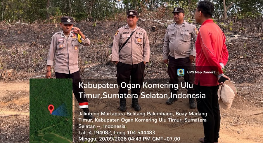 Tim Gabungan Polsek Buay Madang OKU Timur Ground Check Titik Hotspot Lahan Semak Belukar 0,5 Hektare