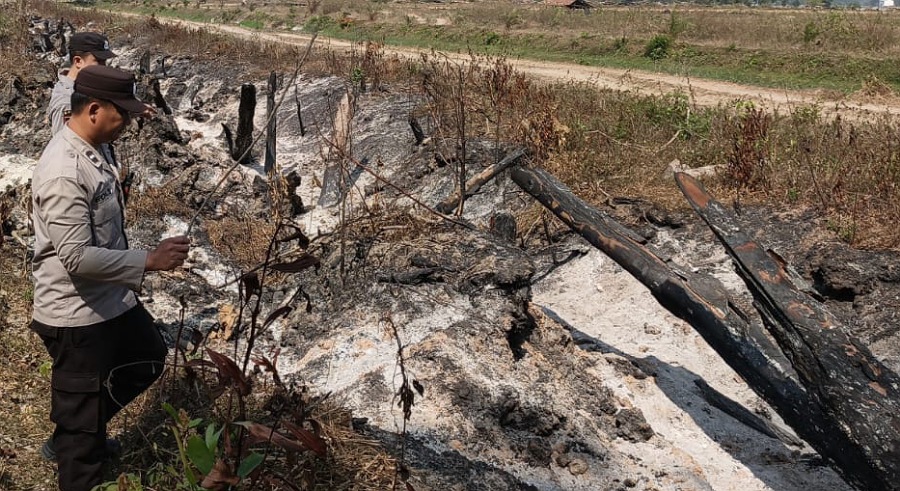 Petugas Cek Titik Hotspot di Buay Madang OKU Timur, Lahan Semak Belukar 0,5 Hektare Ditemukan Padam
