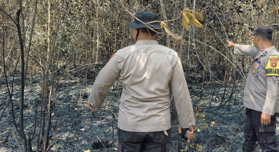 Deteksi Titik Hotspot BRIN, Polsek Madang Suku I Temukan Lahan Gambut Seluas 1Ha Terbakar