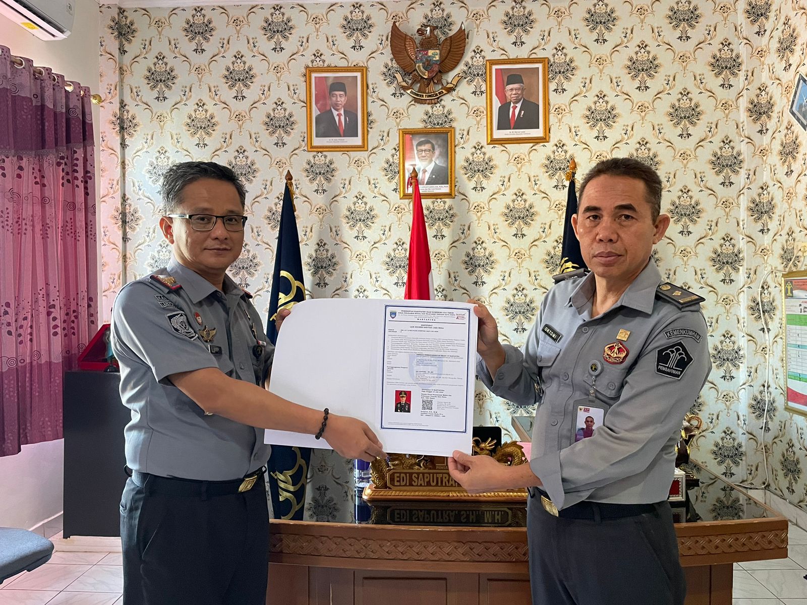 Wujudkan Lingkungan Bersih Sehat, Lapas Kelas IIB Martapura Raih Sertifikat Laik Higiene dari DPMPTSP OKUT