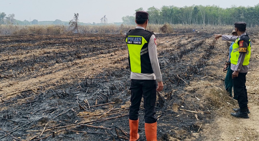 Pengecekan Hotspot di Desa Suka Jaya, Polsek Belitang II Temukan 1 Hektare Lahan Tebu Terbakar