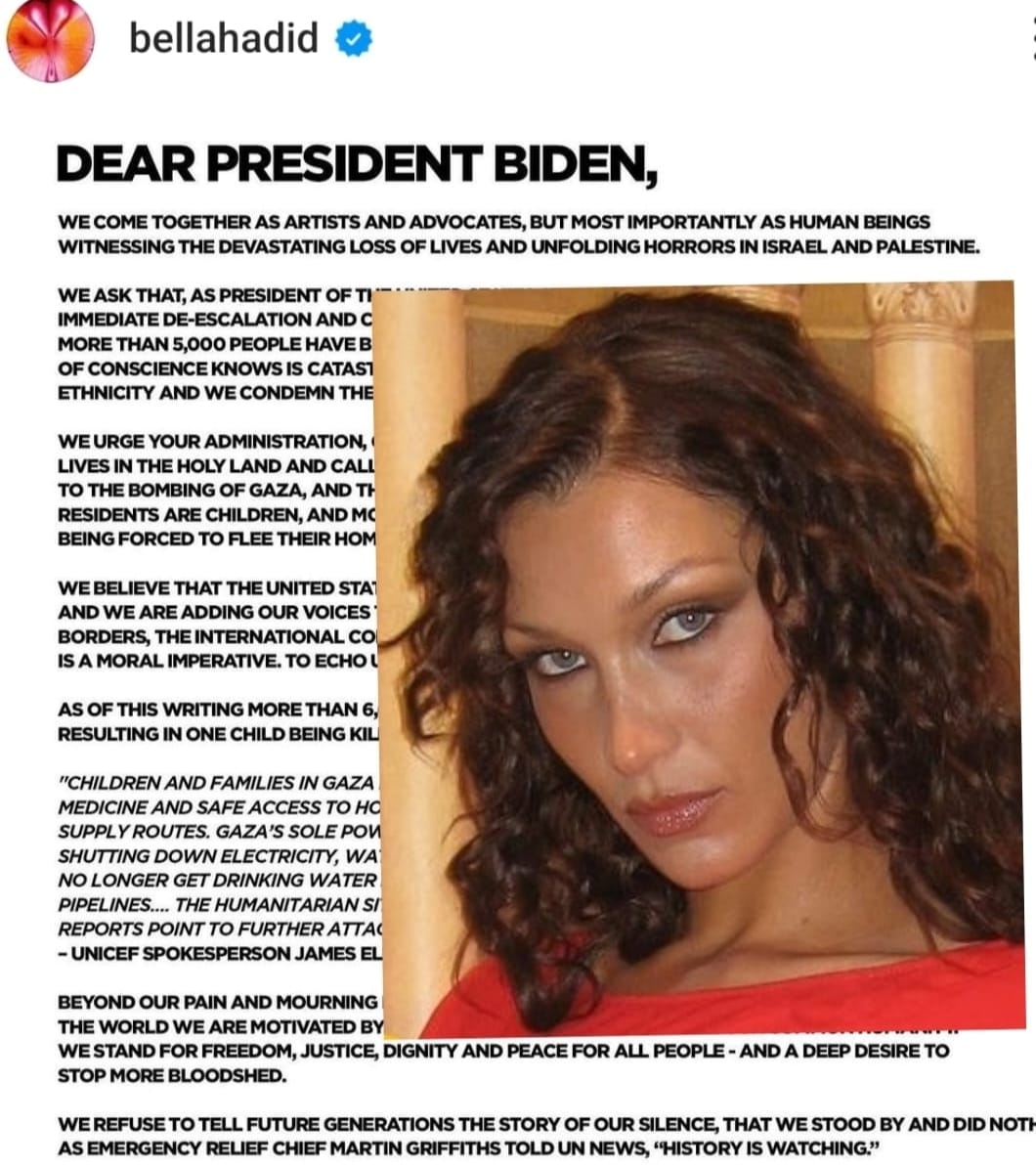 Dear President Biden, Bella Hadid Bersama Selebriti Hollywood Desak Gencatan Senjata Israel-Palestina