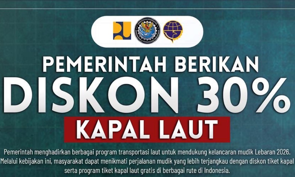 Kemenkoinfra: Mudik Lebaran 2026, Tiket Kapal Laut Diskon 30 Persen