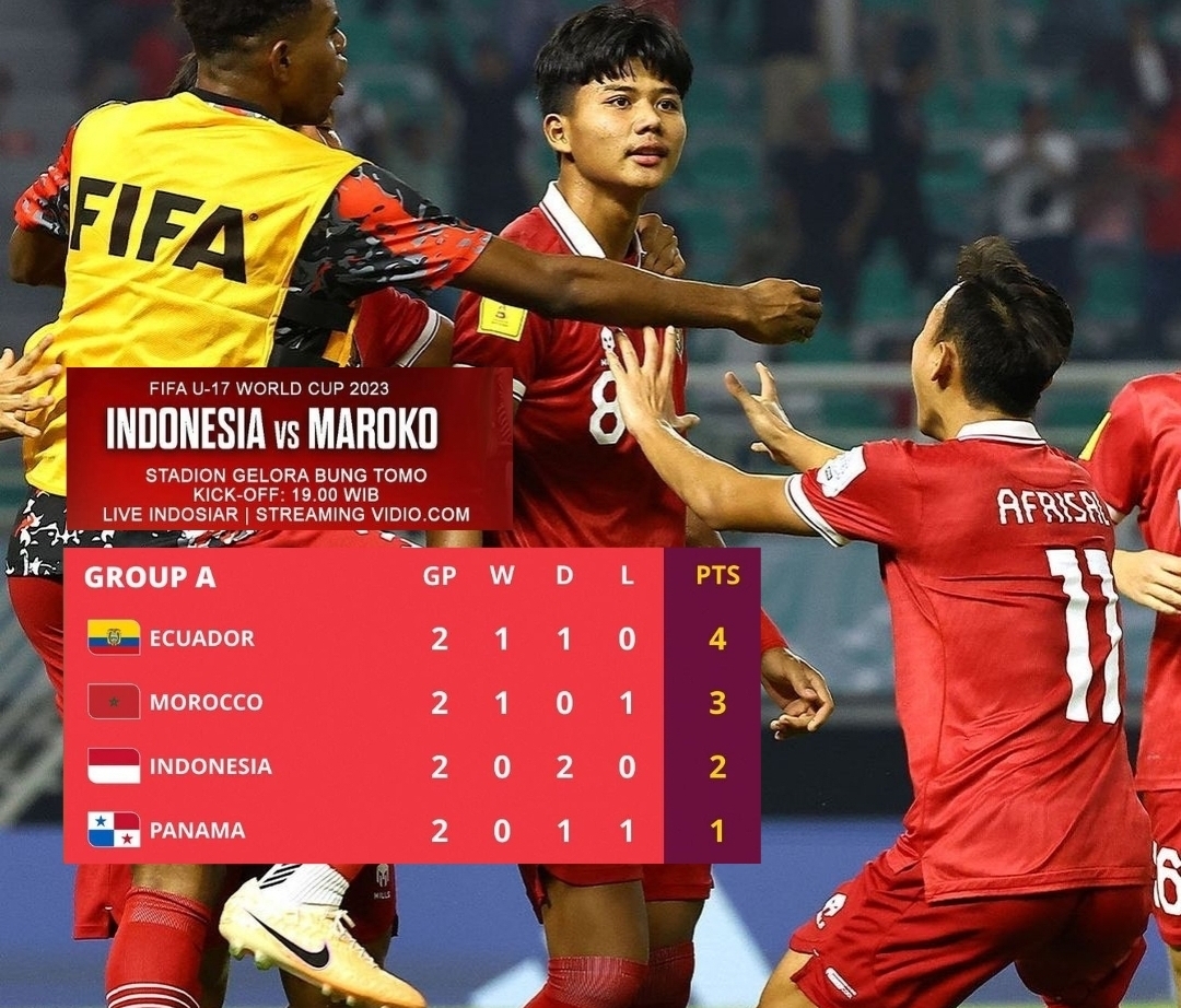 Laga Hidup Mati, Tim U-17 Indonesia v  Maroko di  Grup A Piala Dunia U-17 2023