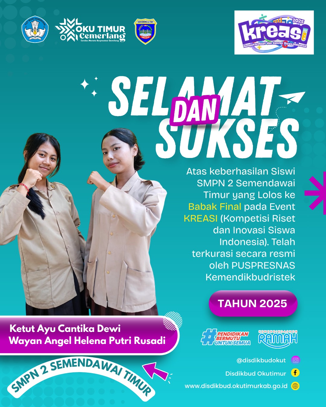 Dari Rambusa ke Jakarta: Kisah Dua Siswi SMP OKU Timur Melaju ke Final KREASI 2025