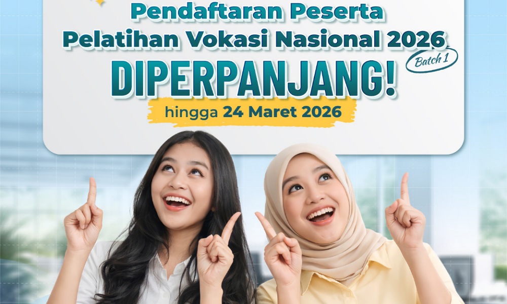 Diperpanjang, Pendaftaran Pelatihan Vokasi Nasional 2026 Batch 1 Diperpanjang, Cek Disini