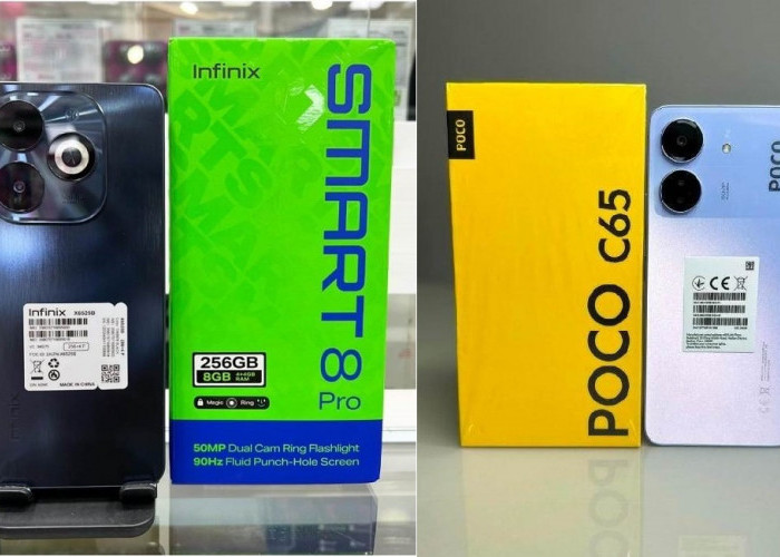 Mendingan Mana Infinix Smart 8 pro atau  Poco C65, Harga Selisih Rp 220 Ribu, Spesifikasi Unggul Siapa?