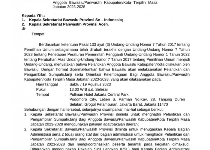 Anggota Bawaslu Terpilih 17 Kabupaten Kota di Sumsel, Pelantikan di Jakarta Ini Tanggalnya