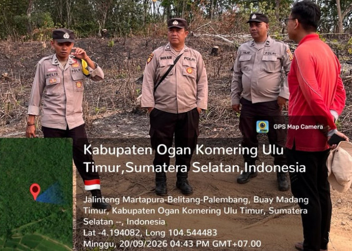 Tim Gabungan Polsek Buay Madang OKU Timur Ground Check Titik Hotspot Lahan Semak Belukar 0,5 Hektare