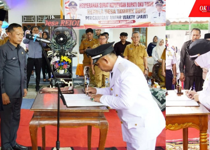 Bupati OKU Timur Lantik Lulu Farah Laura dan Suja'i Sebagai Kepala Desa Antar Waktu