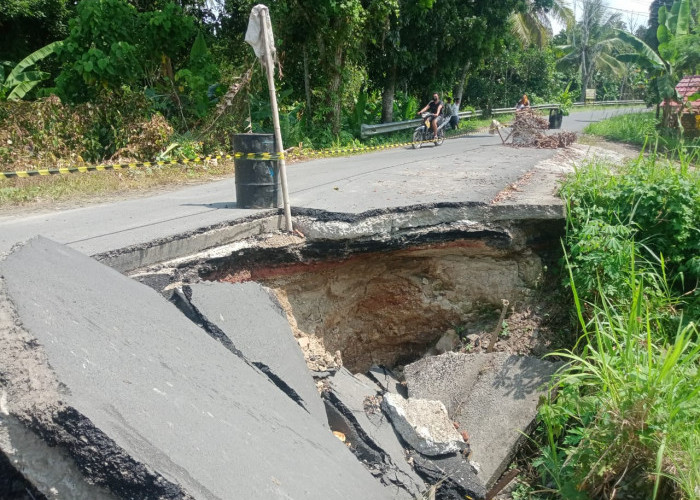 Hati-hati! Jalan Milik Provinsi di BP Peliung Nyaris Putus, Begini Kondisinya